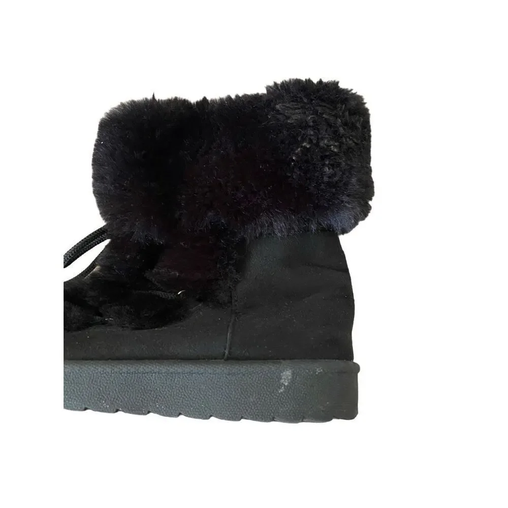 Espirit Faux Fur Lace Up Winter Ankle Boots Snow Outdoors Furry